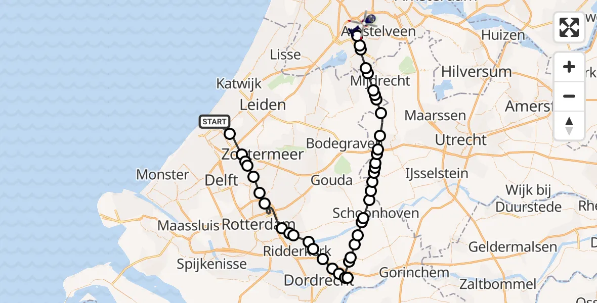 Vluchtroute Politiehelikopter van Wassenaar naar Amsterdam Vliegveld Schiphol