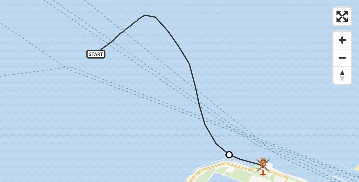 Vluchtroute Kustwachthelikopter van Noordzee naar Maasvlakte Rotterdam