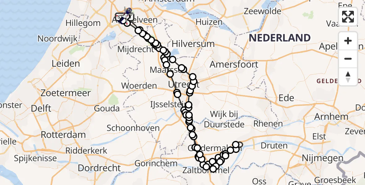 Vluchtroute Politiehelikopter van Amsterdam Vliegveld Schiphol naar Amsterdam Vliegveld Schiphol