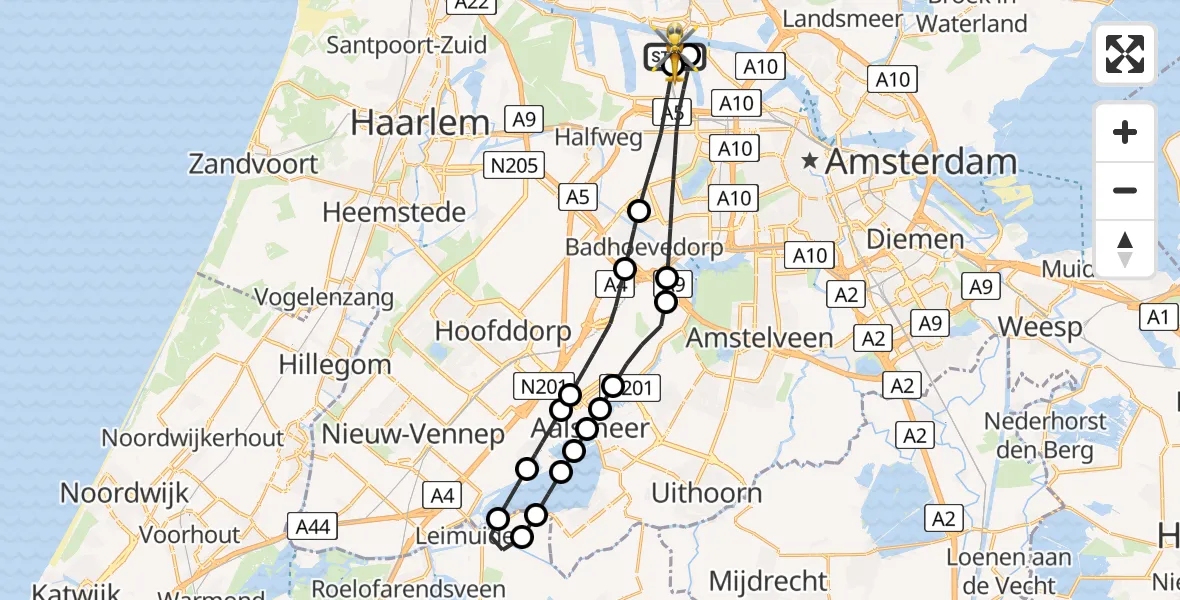 Vluchtroute Traumahelikopter van Amsterdam Heliport naar Amsterdam Heliport