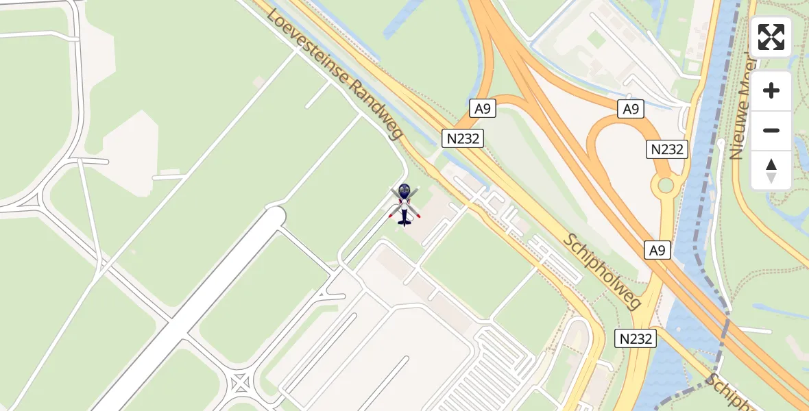 Vluchtroute Politiehelikopter van Amsterdam Vliegveld Schiphol naar Amsterdam Vliegveld Schiphol