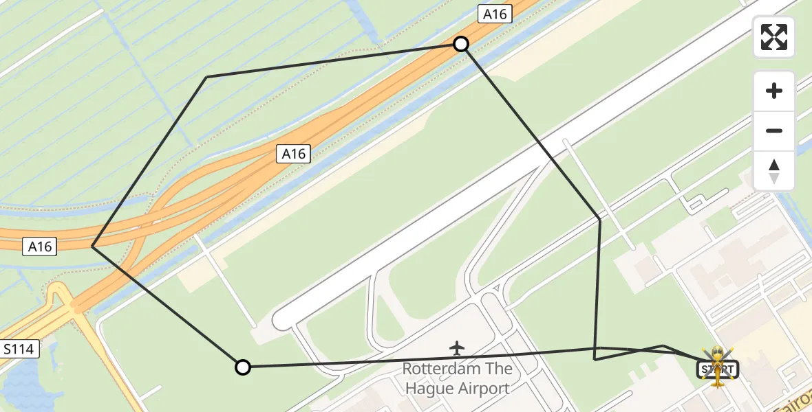 Vluchtroute Traumahelikopter van Rotterdam The Hague Airport naar Rotterdam The Hague Airport