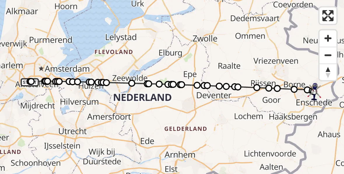 Vluchtroute Politiehelikopter van Amsterdam Vliegveld Schiphol naar Enschede