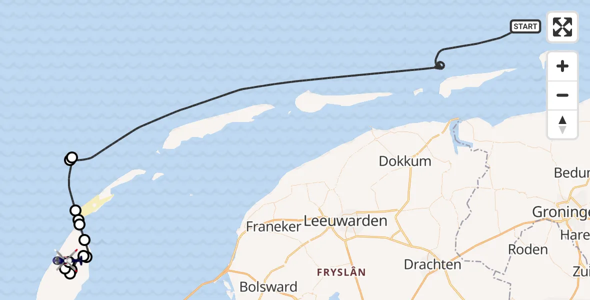 Routekaart van de vlucht: Politiehelikopter onderweg vanuit Noordzee