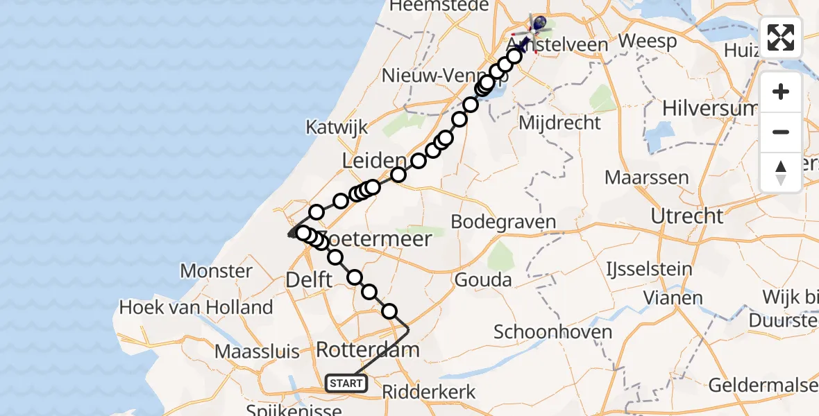Vluchtroute Politiehelikopter van Rotterdam naar Amsterdam Vliegveld Schiphol