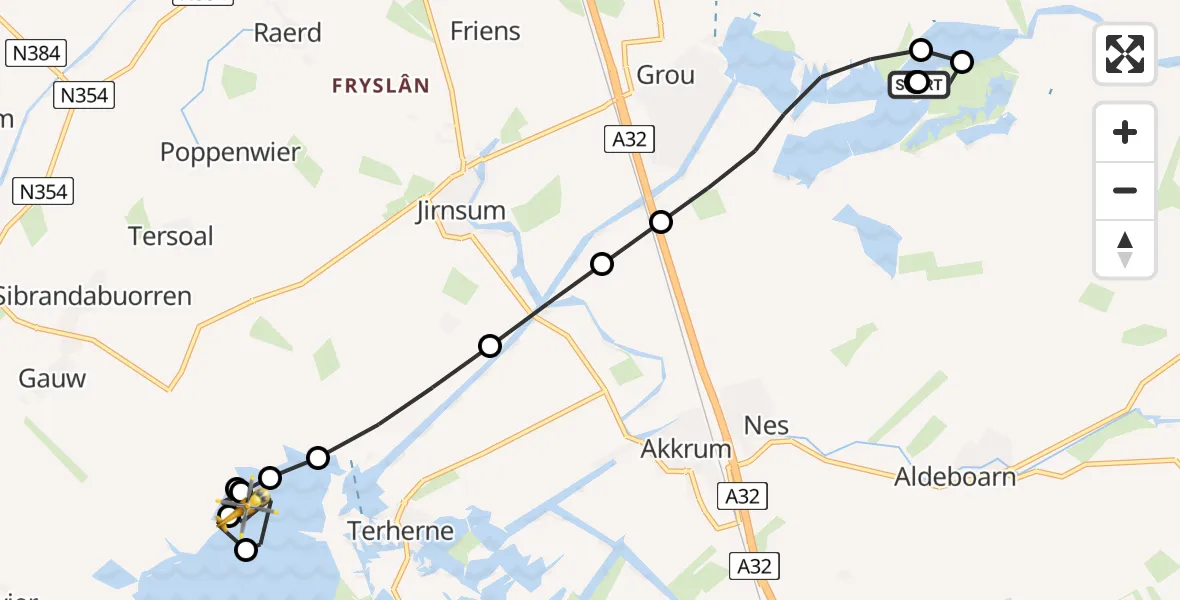 Vluchtroute Ambulancehelikopter van Goëngahuizen naar Snitser Mar