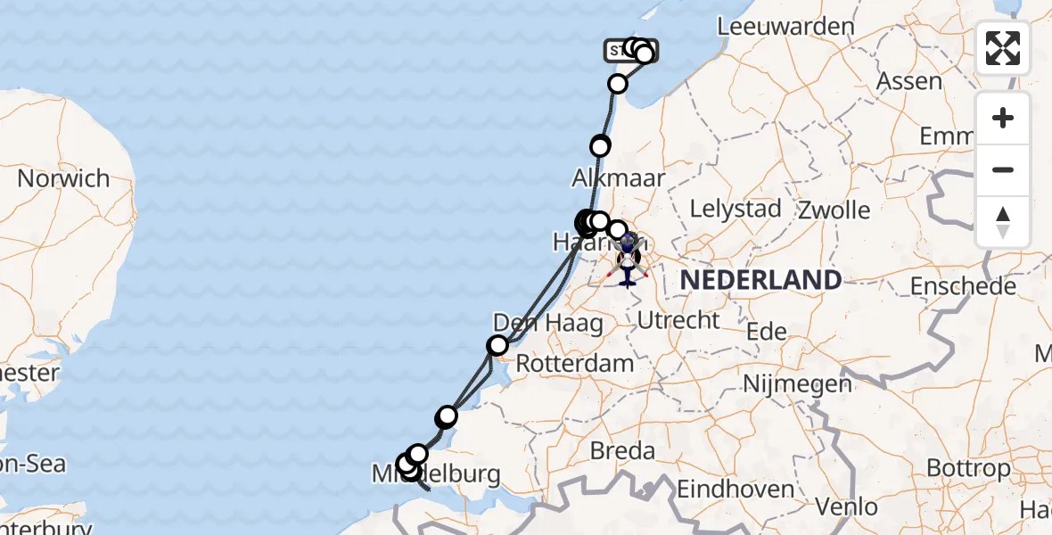 Vluchtroute Politiehelikopter Texel International Airport - Amsterdam Vliegveld Schiphol, 22 april 2026, 10:54