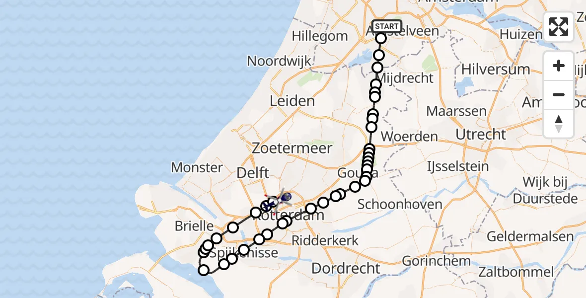 Vluchtroute Politiehelikopter van Amsterdam Vliegveld Schiphol naar Rotterdam The Hague Airport