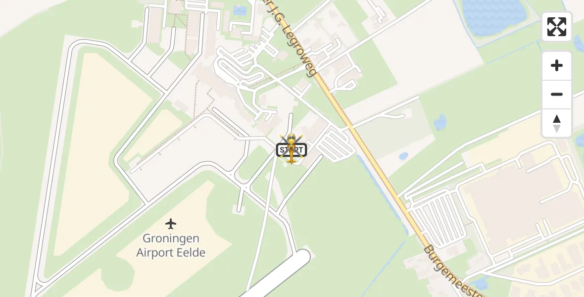 Vluchtroute Traumahelikopter van Groningen Airport Eelde naar Groningen Airport Eelde
