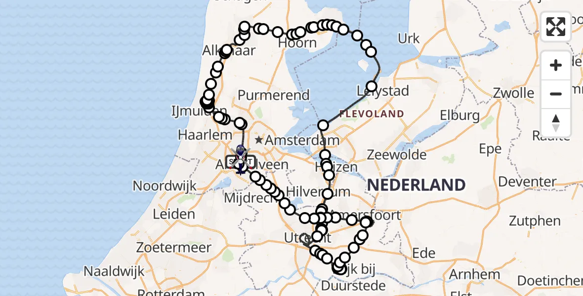 Vluchtroute Politiehelikopter Amsterdam Vliegveld Schiphol - Amsterdam Vliegveld Schiphol, 22 april 2026, 14:01