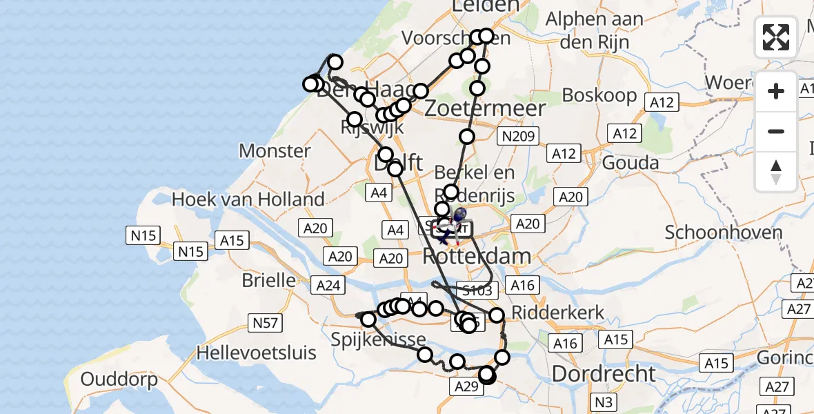 Vluchtroute Politiehelikopter van Rotterdam The Hague Airport naar Rotterdam The Hague Airport