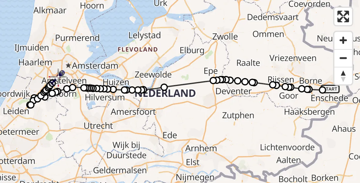 Vluchtroute Politiehelikopter van Enschede naar Amsterdam Vliegveld Schiphol