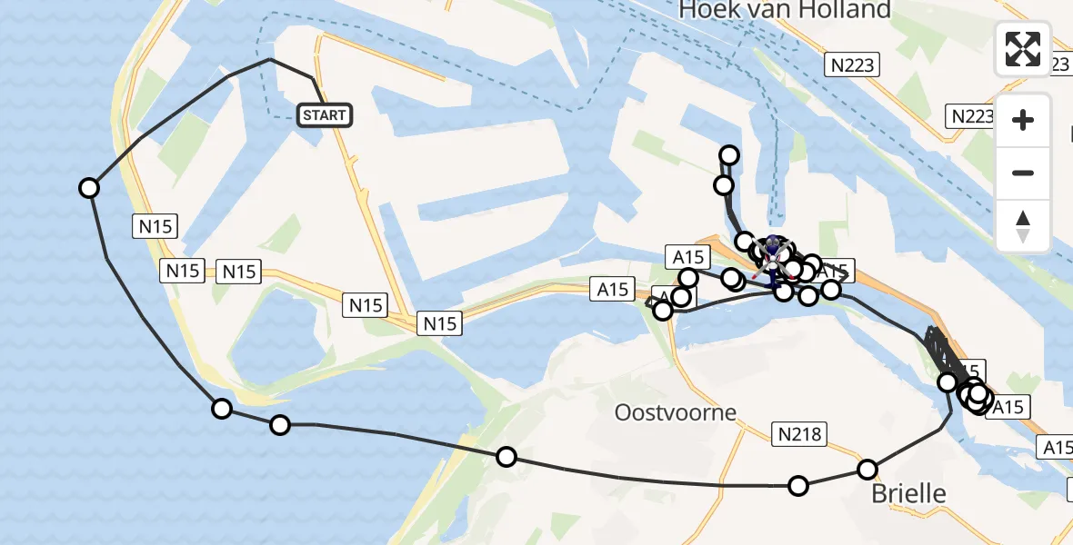 Vluchtroute Politiehelikopter van Maasvlakte Rotterdam naar Europoort Rotterdam
