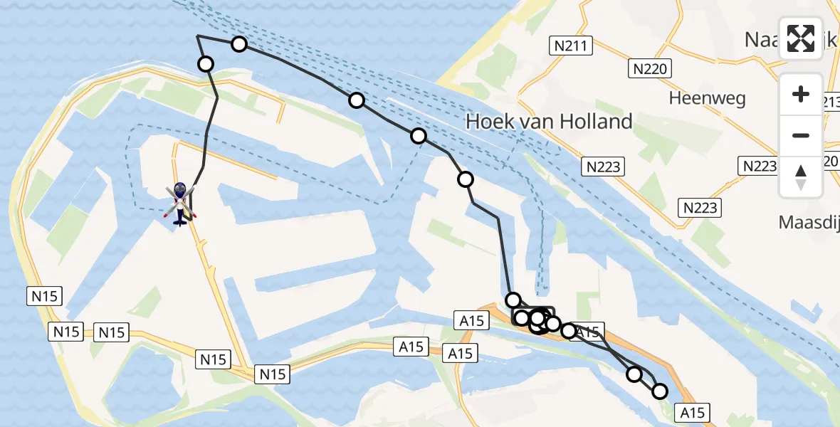 Vluchtroute Politiehelikopter van Dintelhaven naar Maasvlakte Rotterdam
