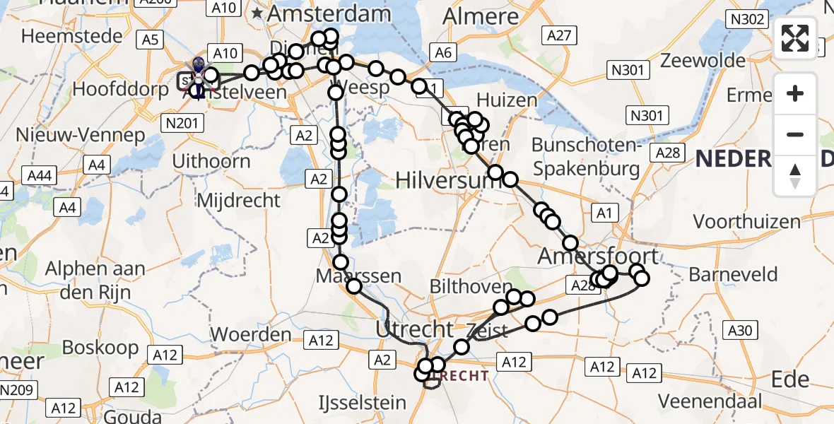 Vluchtroute Politiehelikopter van Amsterdam Vliegveld Schiphol naar Amsterdam Vliegveld Schiphol