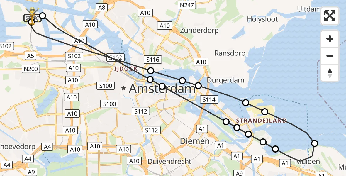 Vluchtroute Traumahelikopter van Amsterdam Heliport naar Amsterdam Heliport