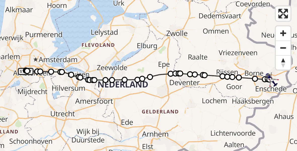 Vluchtroute Politiehelikopter van Amsterdam Vliegveld Schiphol naar Enschede