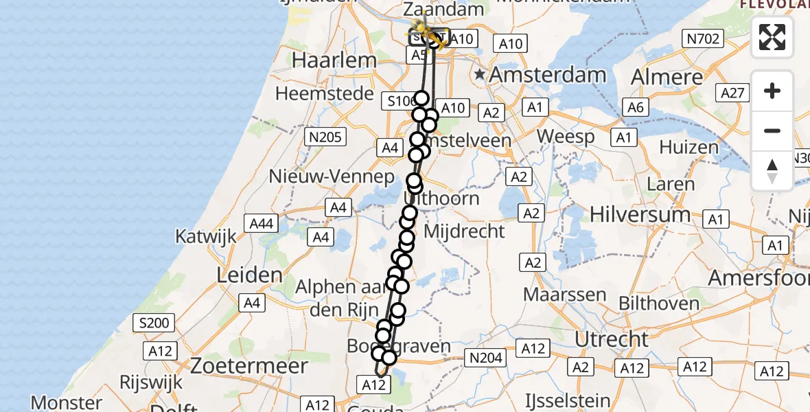 Vluchtroute Traumahelikopter van Amsterdam Heliport naar Amsterdam Heliport