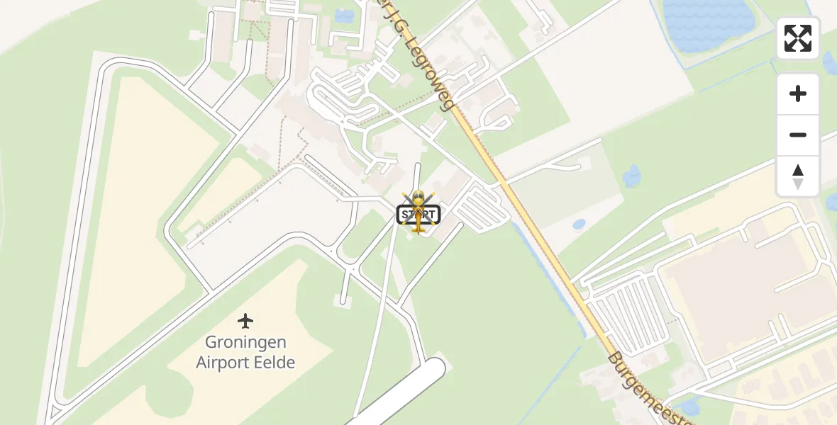 Vluchtroute Traumahelikopter van Groningen Airport Eelde naar Groningen Airport Eelde