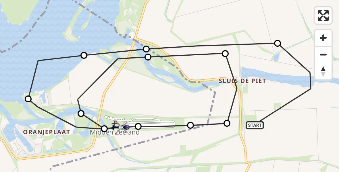 Vluchtroute Politiehelikopter van 's-Heer Arendskerke naar Vliegveld Midden-Zeeland
