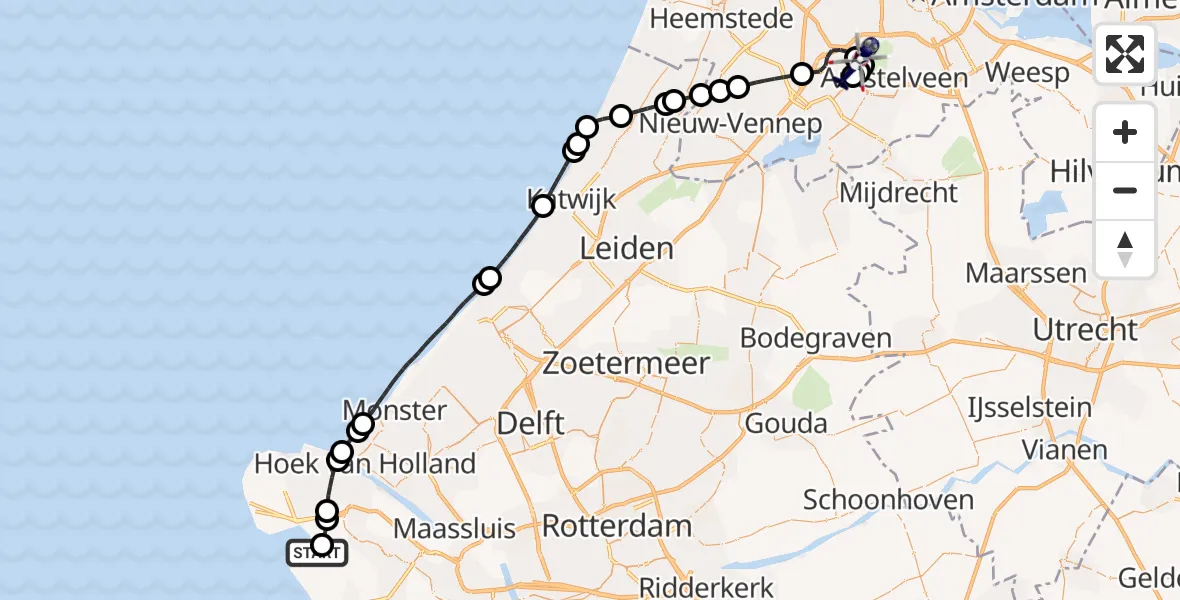 Vluchtroute Politiehelikopter van Rockanje naar Amsterdam Vliegveld Schiphol