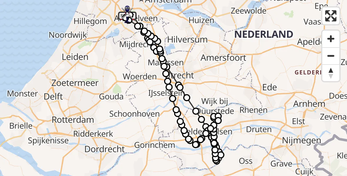 Vluchtroute Politiehelikopter van Amsterdam Vliegveld Schiphol naar Amsterdam Vliegveld Schiphol