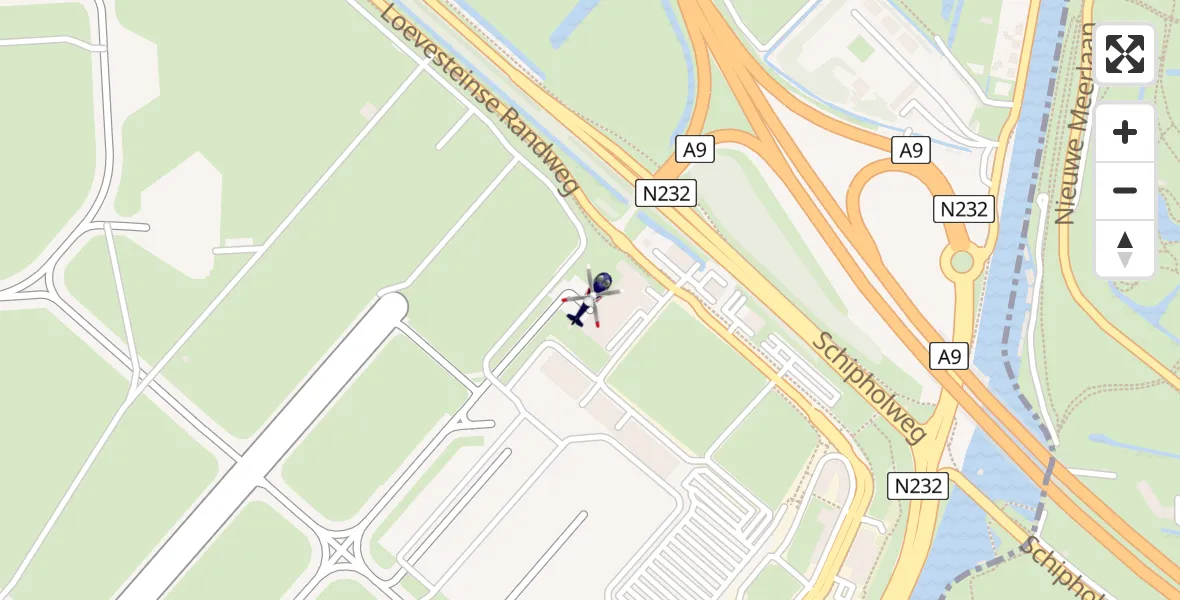 Vluchtroute Politiehelikopter van Amsterdam Vliegveld Schiphol naar Amsterdam Vliegveld Schiphol