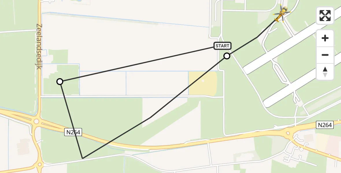 Vluchtroute Traumahelikopter van Vliegbasis Volkel naar Vliegbasis Volkel