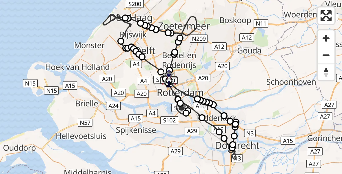 Vluchtroute Politiehelikopter van Rotterdam The Hague Airport naar Rotterdam The Hague Airport