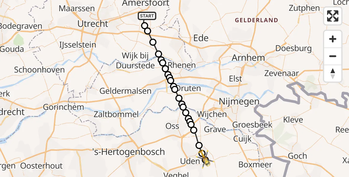 Vluchtroute Traumahelikopter van Leusden naar Zeeland