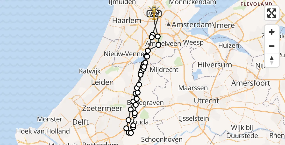 Vluchtroute Traumahelikopter van Amsterdam Heliport naar Amsterdam Heliport