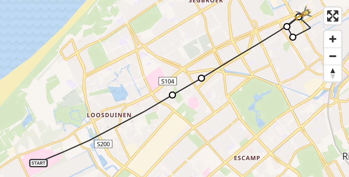 Vluchtroute Traumahelikopter van 's-Gravenhage naar HMC Westeinde Heliport