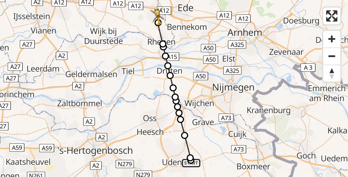 Vluchtroute Traumahelikopter van Vliegbasis Volkel naar Veenendaal