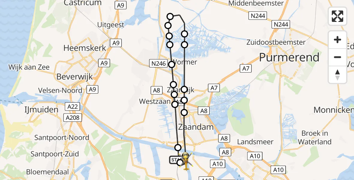 Vluchtroute Traumahelikopter van Amsterdam Heliport naar Amsterdam