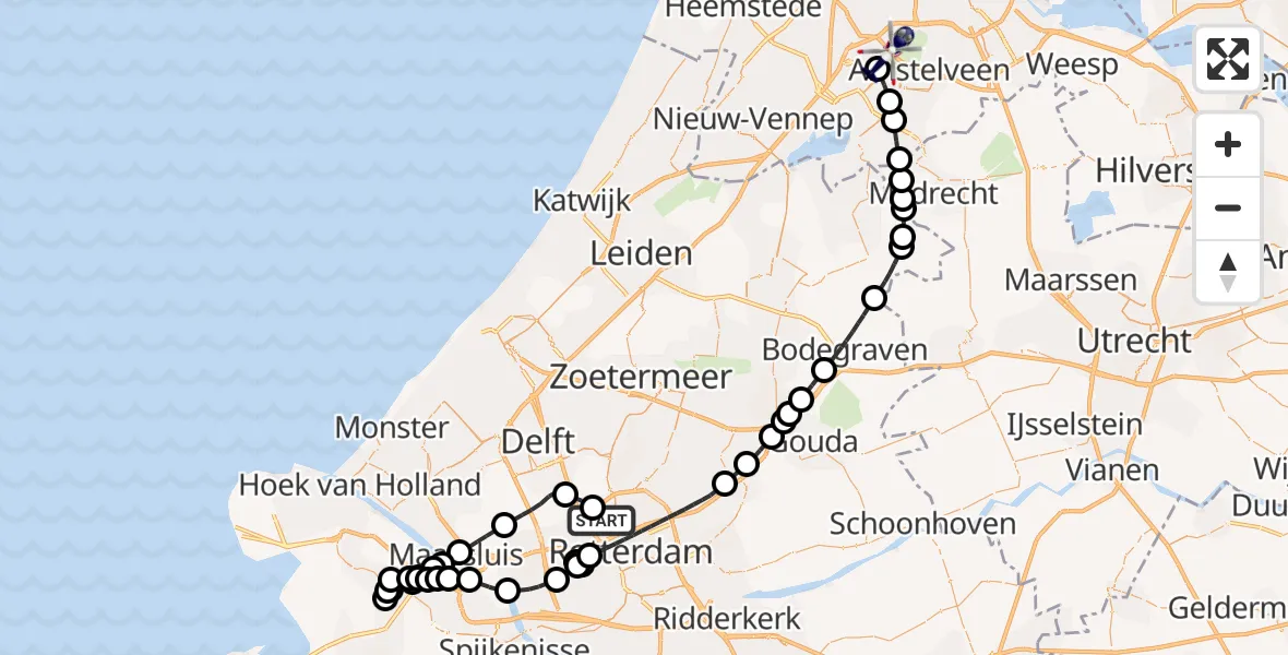 Vluchtroute Politiehelikopter van Rotterdam The Hague Airport naar Amsterdam Vliegveld Schiphol