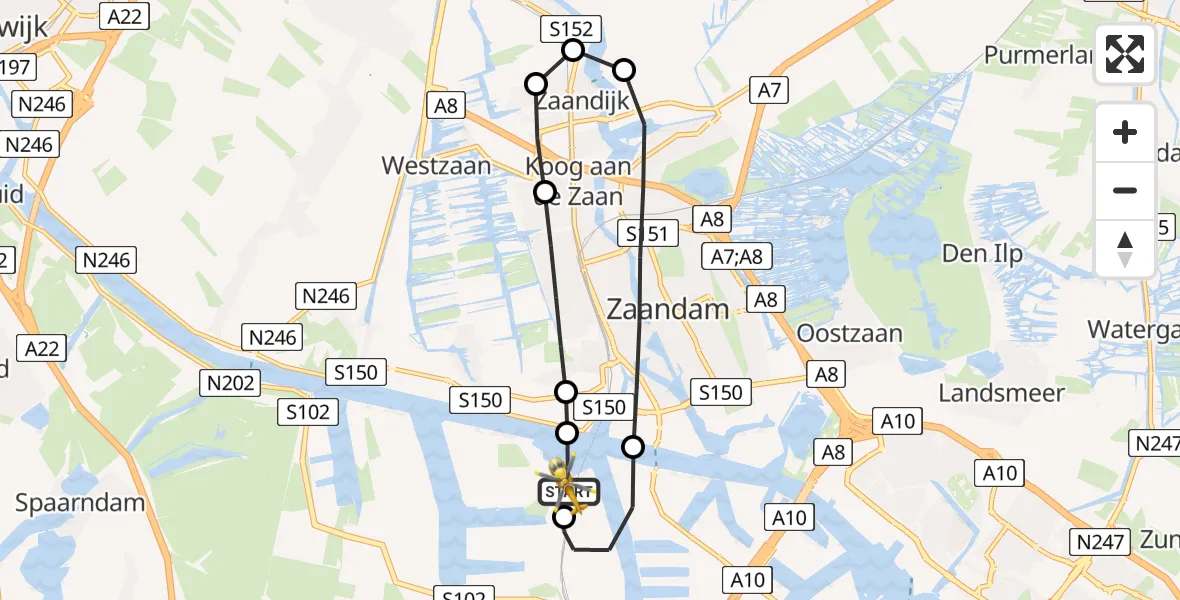 Vluchtroute Traumahelikopter van Amsterdam Heliport naar Amsterdam Heliport