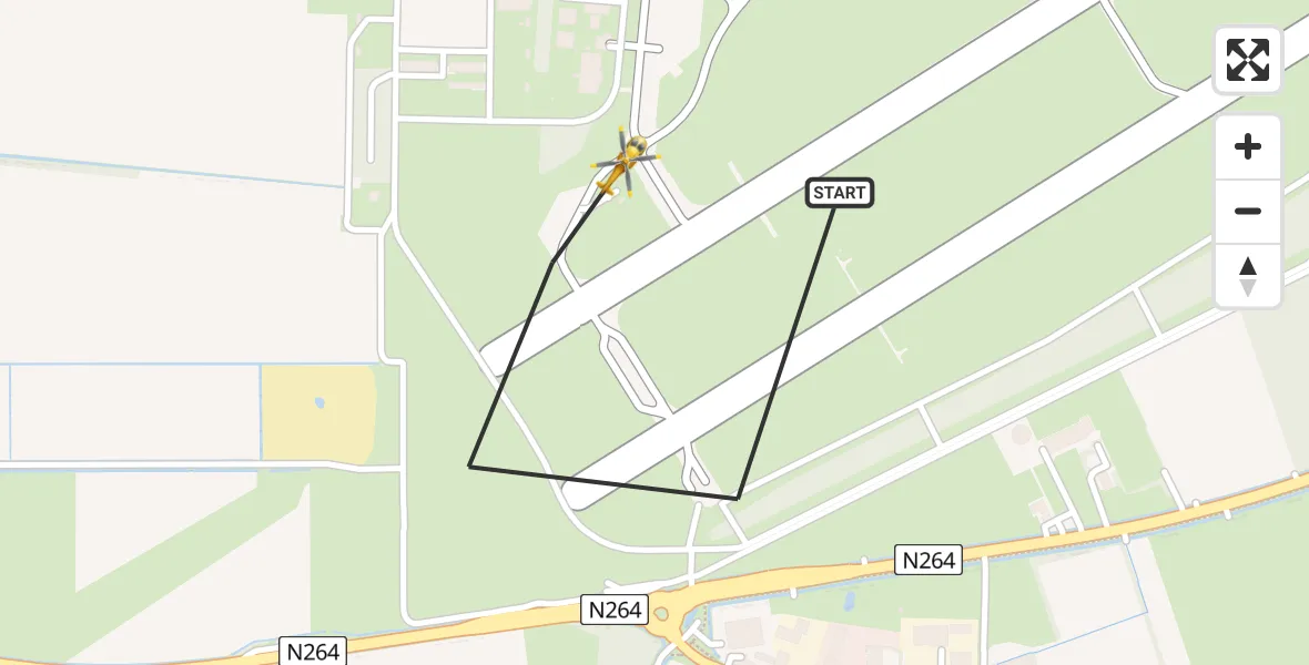 Vluchtroute Traumahelikopter van Vliegbasis Volkel naar Vliegbasis Volkel