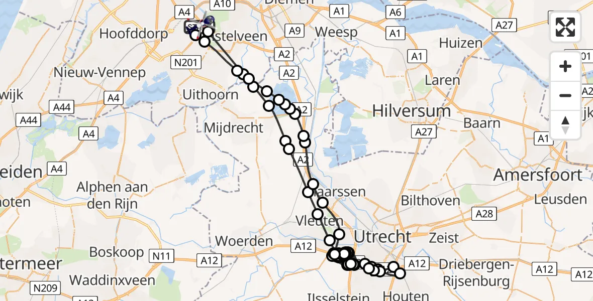 Vluchtroute Politiehelikopter van Amsterdam Vliegveld Schiphol naar Amsterdam Vliegveld Schiphol