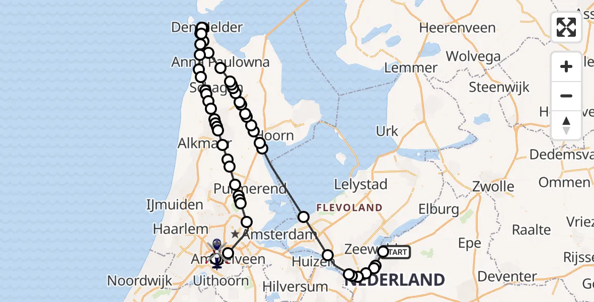 Vluchtroute Politiehelikopter van Harderwijk naar Amsterdam Vliegveld Schiphol