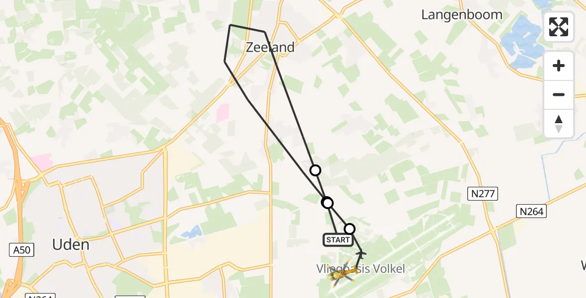 Vluchtroute Traumahelikopter van Vliegbasis Volkel naar Vliegbasis Volkel