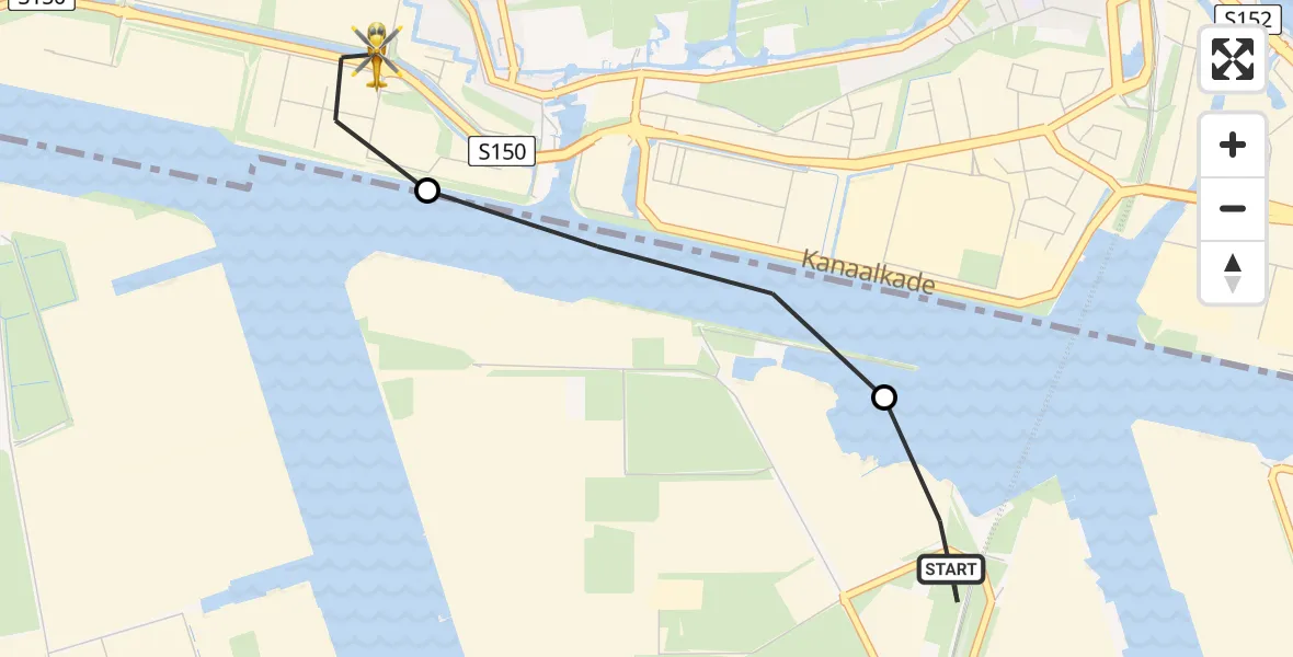 Vluchtroute Traumahelikopter van Amsterdam Heliport naar Westzaan
