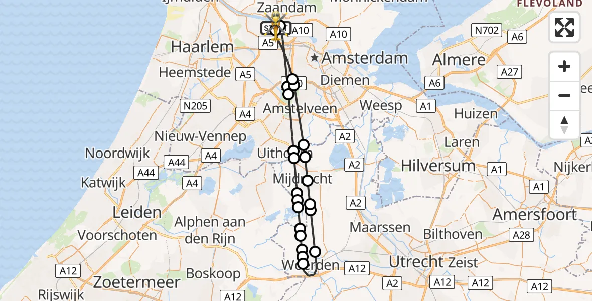 Vluchtroute Traumahelikopter van Amsterdam Heliport naar Amsterdam Heliport