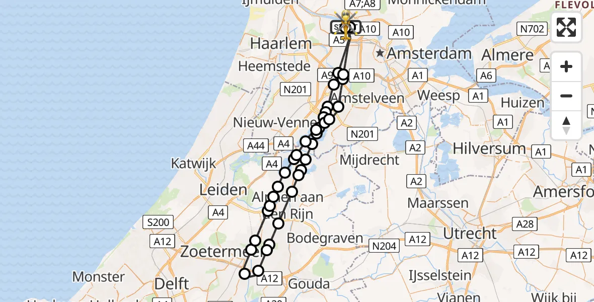 Vluchtroute Traumahelikopter van Amsterdam Heliport naar Amsterdam Heliport