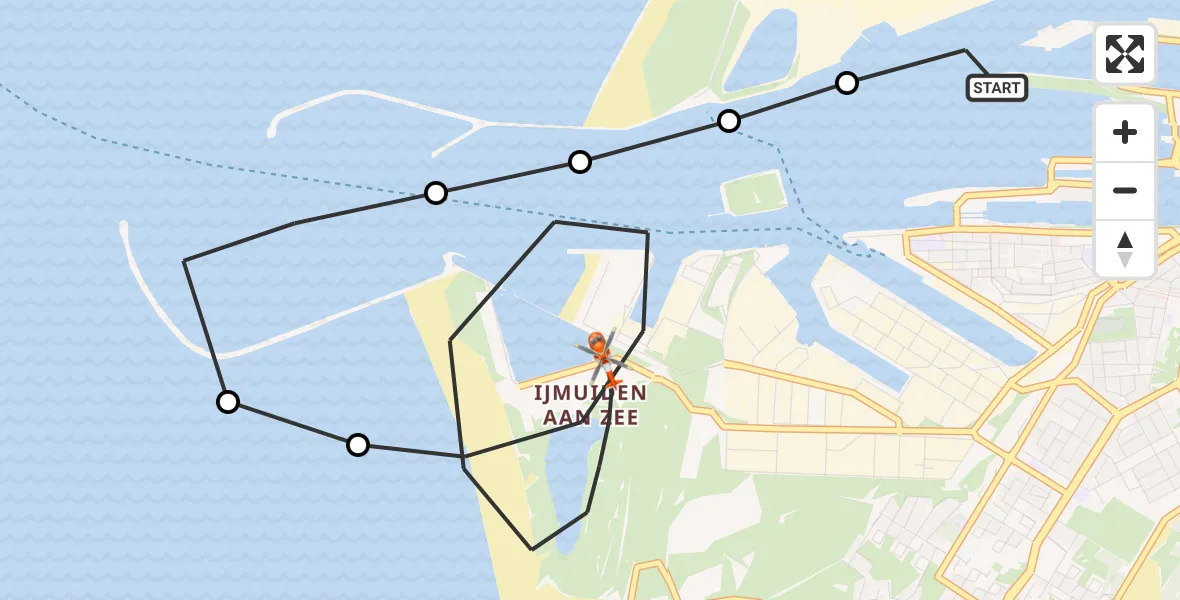 Vluchtroute Kustwachthelikopter van IJmuiden Heliport naar IJmuiden