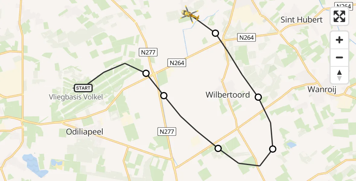 Vluchtroute Traumahelikopter van Vliegbasis Volkel naar Mill