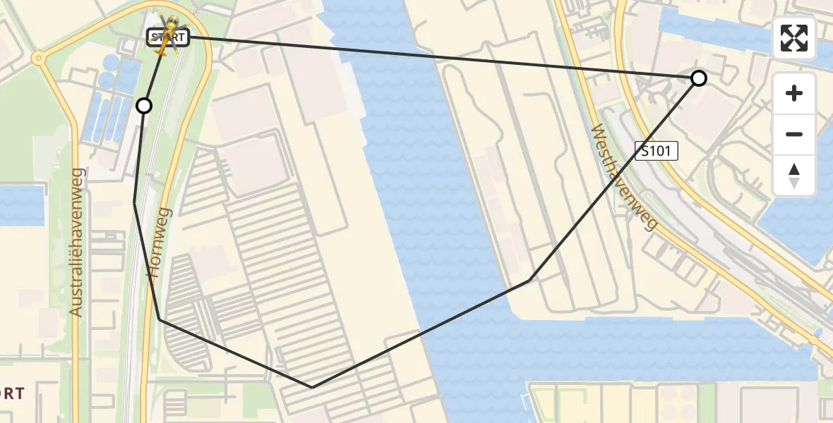 Vluchtroute Traumahelikopter van Amsterdam Heliport naar Amsterdam Heliport