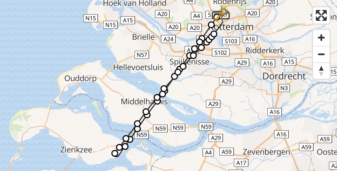 Vluchtroute Traumahelikopter van Rotterdam The Hague Airport naar Rotterdam The Hague Airport