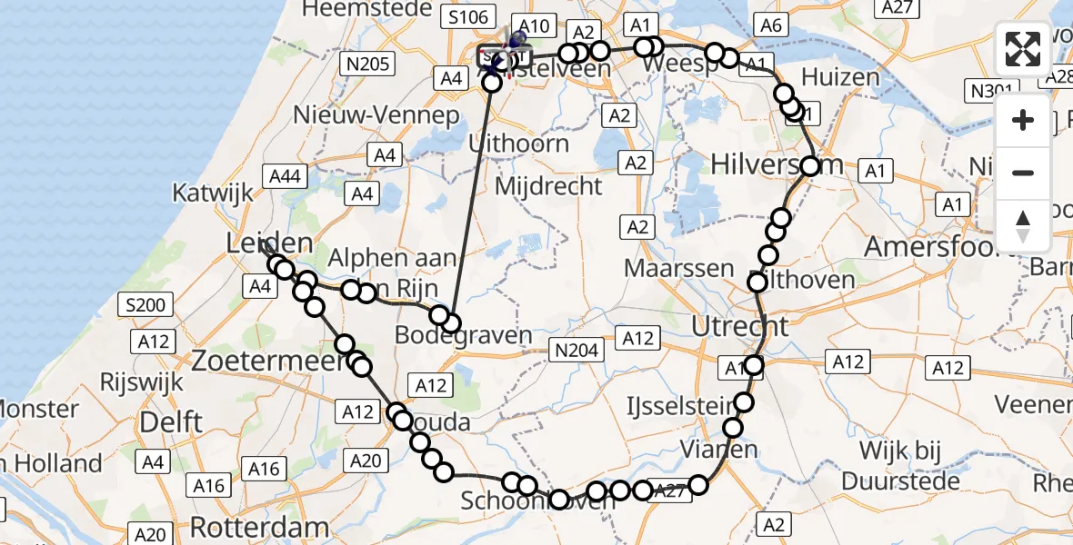 Vluchtroute Politiehelikopter van Amsterdam Vliegveld Schiphol naar Amsterdam Vliegveld Schiphol