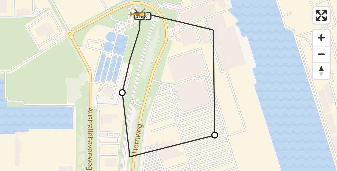 Vluchtroute Traumahelikopter van Amsterdam Heliport naar Amsterdam Heliport