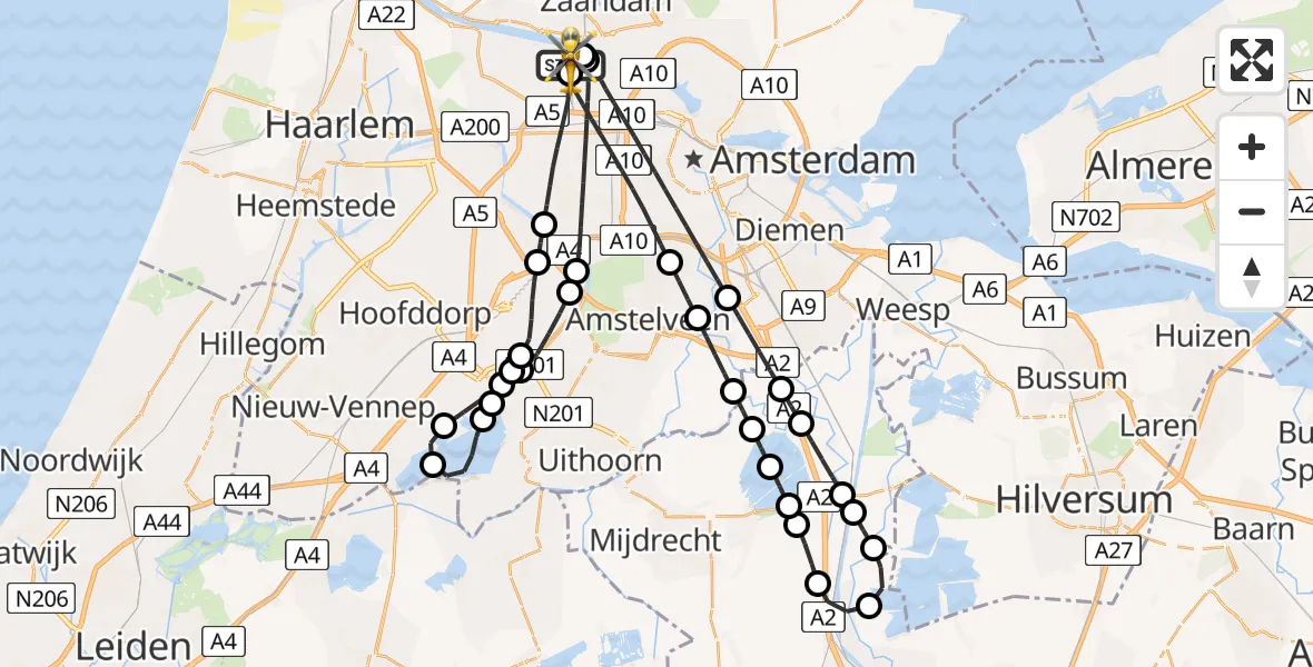 Vluchtroute Traumahelikopter van Amsterdam Heliport naar Amsterdam Heliport